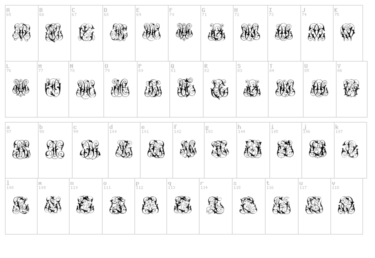 Hard to Read Monograms font map